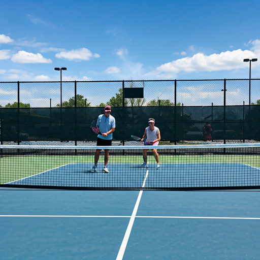 Pickleball players on a court during a match